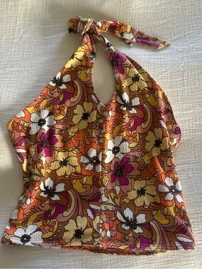 Zara Larson SO Floral Halter Tank Top in Orange, Pink and White